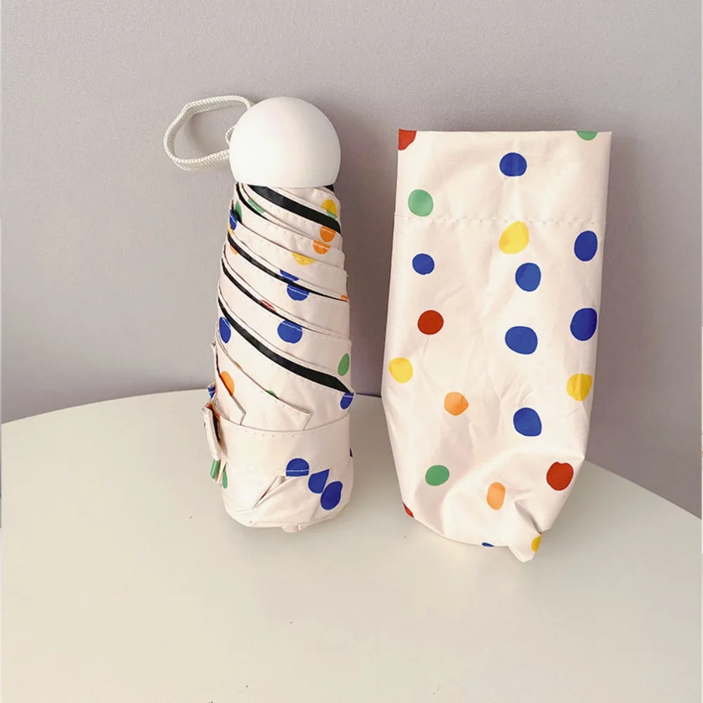 

Lovely Vinyl Automatic Umbrella Windproof UV Protection Polka Dot Umbrella Durable Portable Mini Sun Umbrella Sun Protection