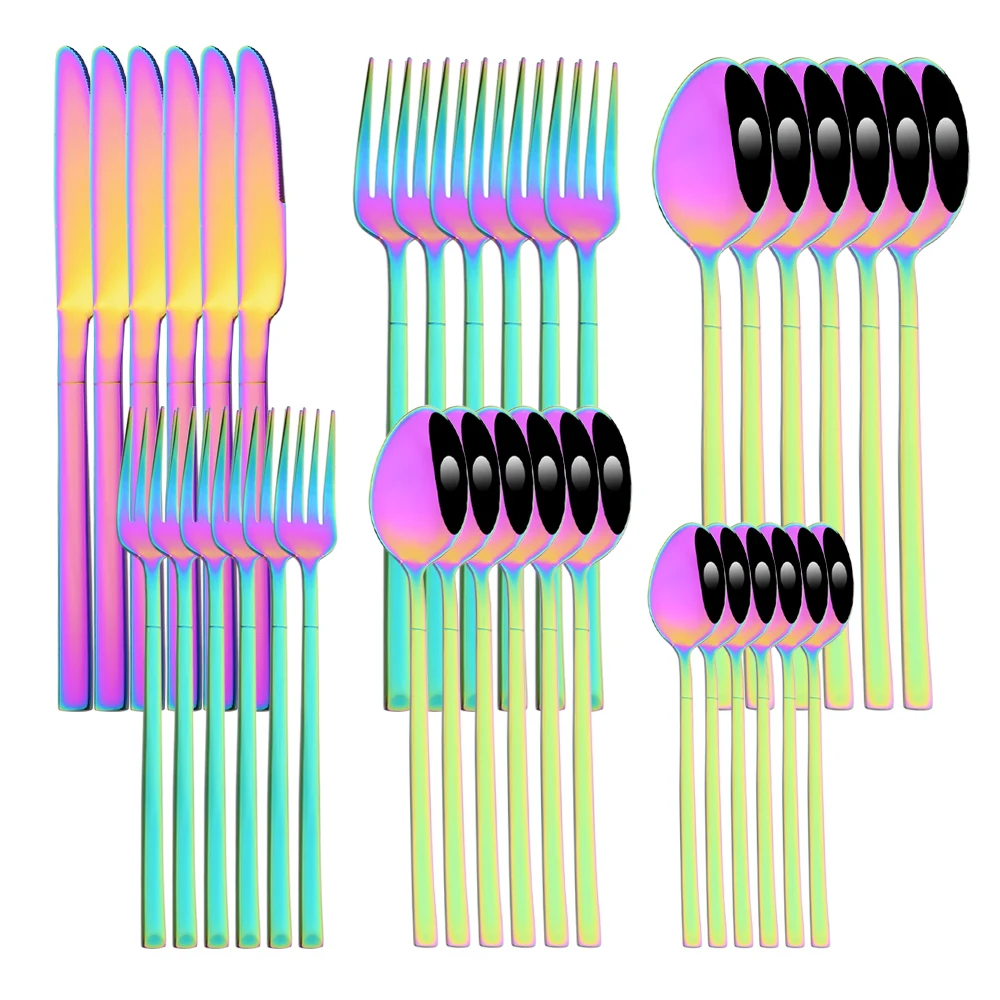 36Pcs Colourful Cutlery Set Stainless Steel Tableware Set Complete Kitchen Utensils Knife Fork Spoons Silverware Dinnerware Set