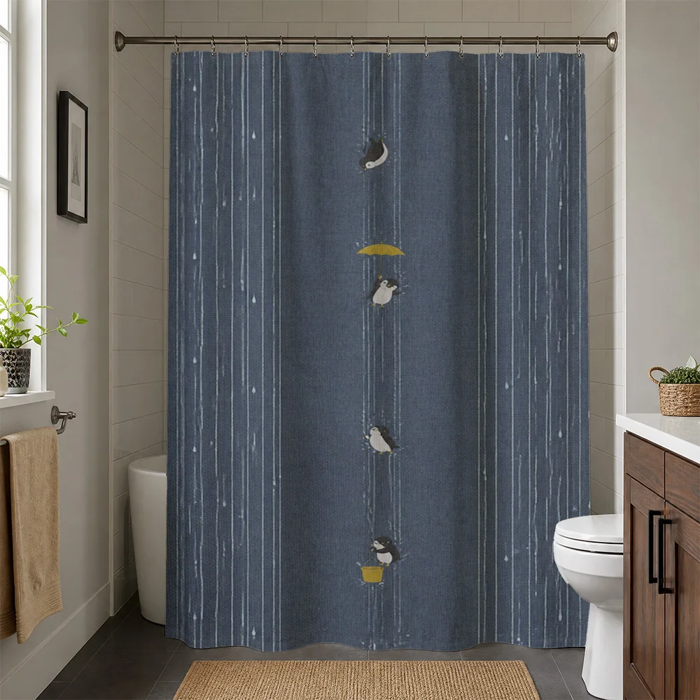 Whimsical Blue Watercolor Striped Shower Curtain Waterproof Bath Decor Curtain Liner Set for Master Bathroom Home Novelty Umbrel