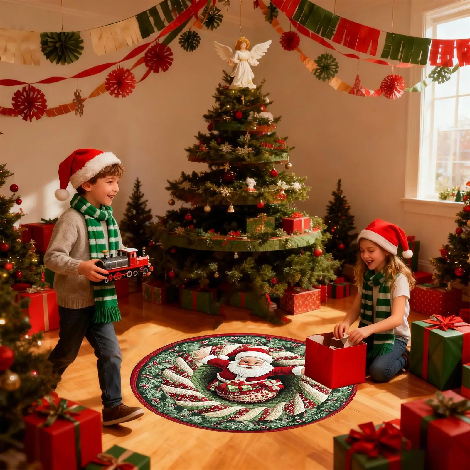 Christmas Rugs Indoor Optical Illusion Santa Claus Anti-Slip Area Rug Christmas Decorations For Living Room Entryway Office Dorm