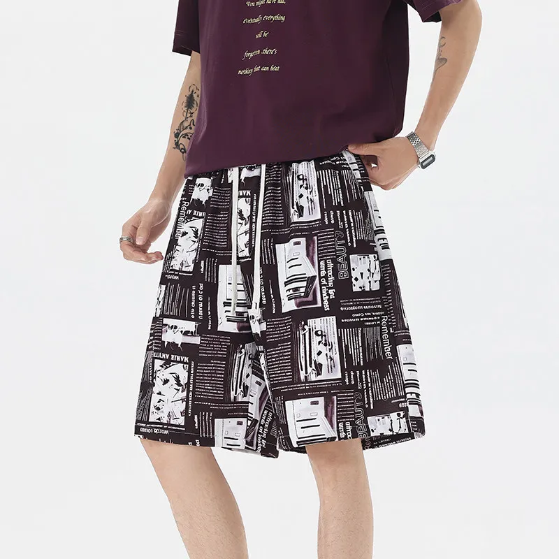 

Man Shorts Pants Plus Size 5XL Summer Cheap Clothes Poster Newspaper Printed Bermuda Masculina Mens Beach Short Pant Streetwear