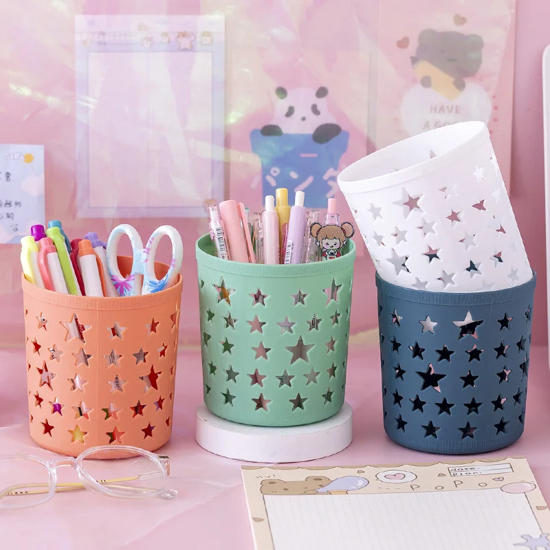 Creative Hollow Stars Pen Pencil Pot Holder Brush Storage Container Desk Organizer Plastic Stationery Pen Holder Office Supplies