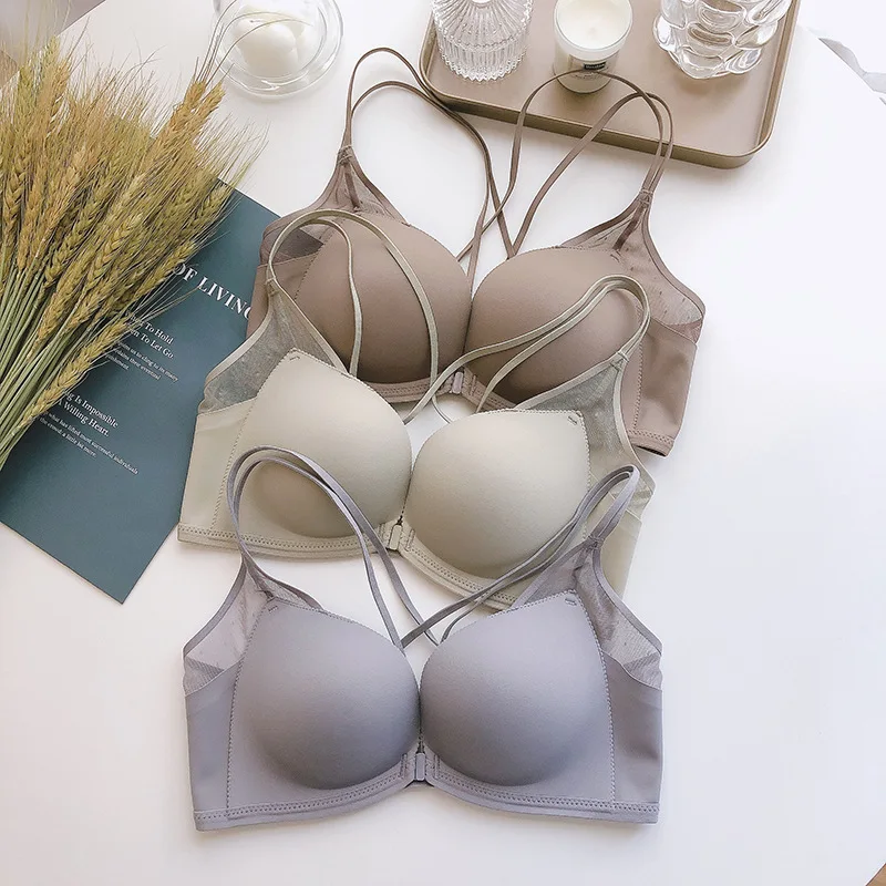 

Women's Sexy Gathered Bra Underwear Back Enhancing Wire Frame Front Open Design Thick Cup Comfortable Summer Style