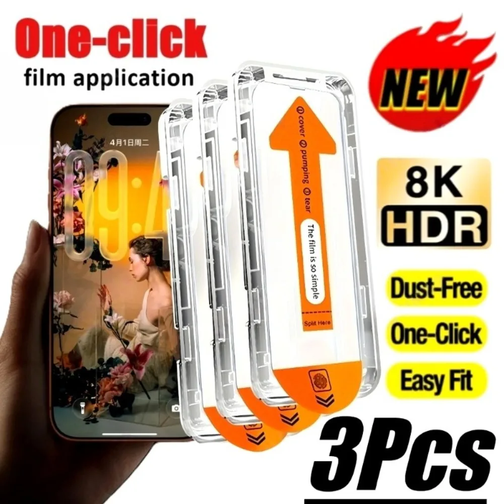 3 قطعة زجاج مقسى فائق الوضوح لهاتف آيفون 17 16 15 14 Pro Max Air 16 15 14 Plus 13 12 11 Pro XR XS زجاج تركيب خالٍ من الغبار #1