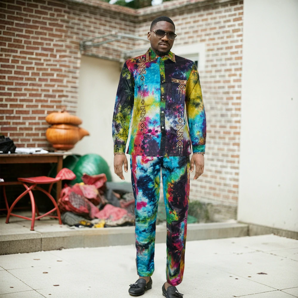 MD Abbigliamento da uomo africano Tradizionale Ankara Africano Dashiki Camicia da uomo Pantaloni Set Ricamo Stampa di moda Bazin Riche Originale