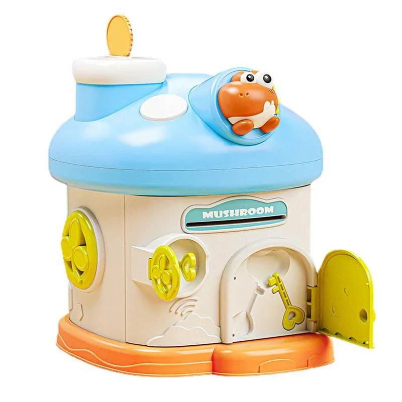 Kawaii Mushroom Piggy Bank for Children, Money Box, Money Saving Box, Mini Caixas de Armazenamento com Chave, Finja Brincar, Jogos Infantis