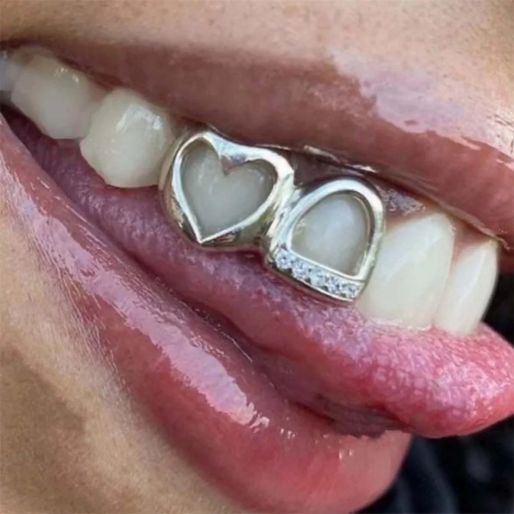 Anztilam 2 Pieces Set Grills Iced Out Grillz Full Zircon Tooth Shine Grill Men Women Hip Hop Tooth Grills Caps Teeth Jewelry
