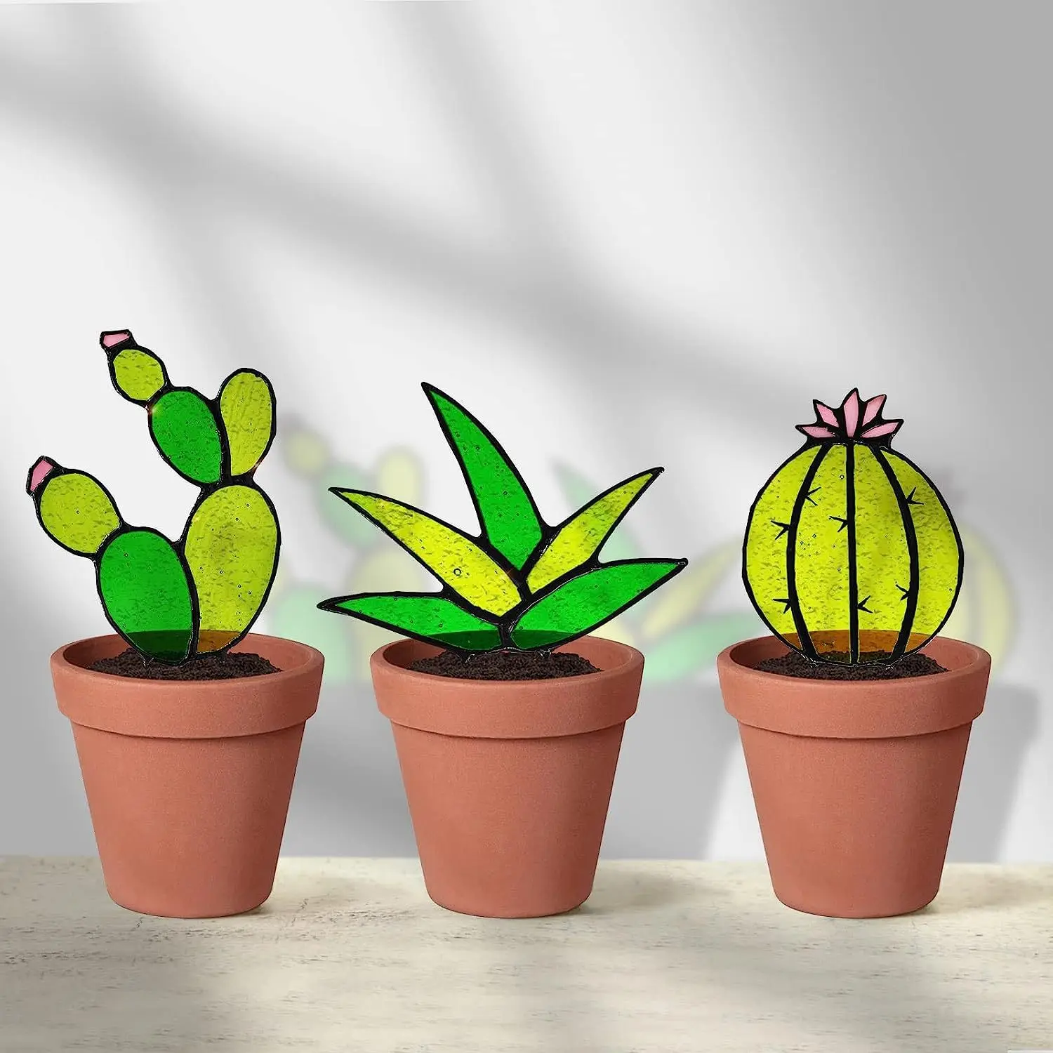 صبار أكريليك ملون يدوي الصنع ، زخارف نباتات استوائية عصارية ، ماسك شمس للحديقة ، المنزل ، المكتب ، زخرفة سطح الطاولة #1