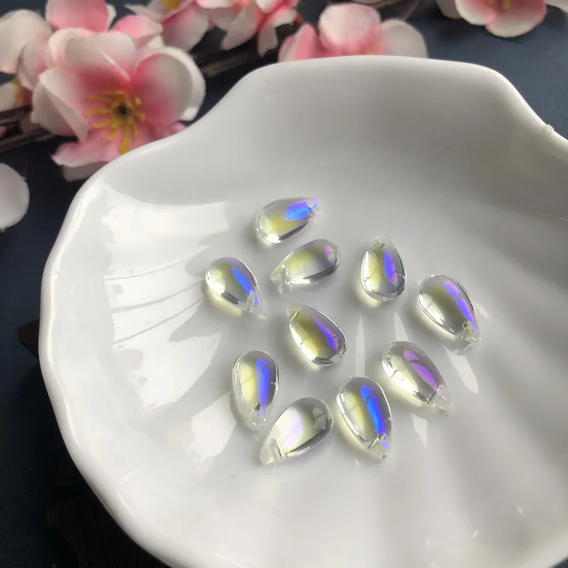 20pcs 15x8mm Teardrop  Colors Crystal Perforated Glass Top Loose Pendants Beads for DIY Jewelry Making Earring Discoveries