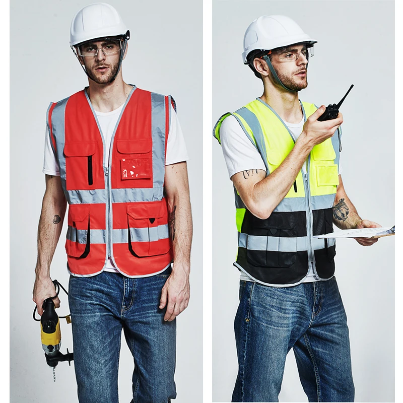 Gilet SFVest hi vis gilet di sicurezza riflettente gilet di sicurezza anteriore con cerniera ad alta visibilità con abbigliamento da lavoro a righe