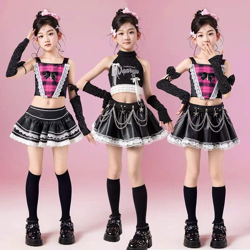 

New Jazz Dance Stage Costume Kids Model Runways Performance Wear Black Skirt Princess Trendy Suit Girls Kpop Dance Outfits