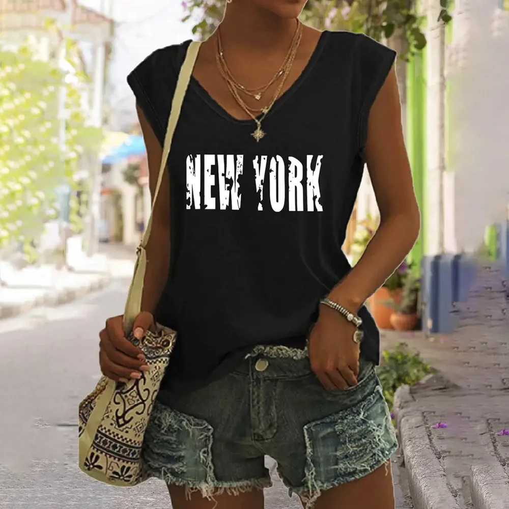 Vintage Mode Damen ärmellose Tanktops atmungsaktive lose lässige T-Shirts & Bluse Sommer Streetwear V-Ausschnitt T-Shirts plus Größe