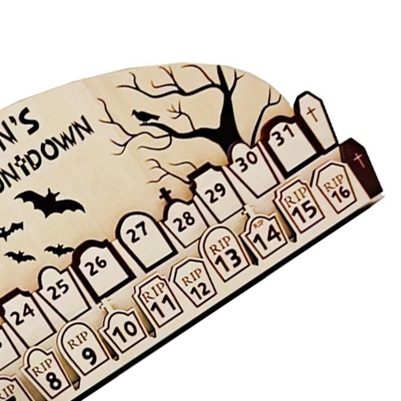 Halloween Advents Calendar(2023 New) 31 Day Halloween Moving Wooden Block Calendar With Three Dolls