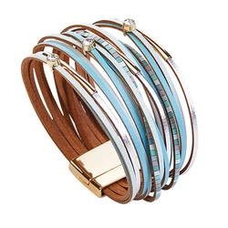 Bohemian Style Multilayer Leather Bracelets for Women Fashion Jewellery Hand Woven Leather Wide Magnet Clasp Female Bangle