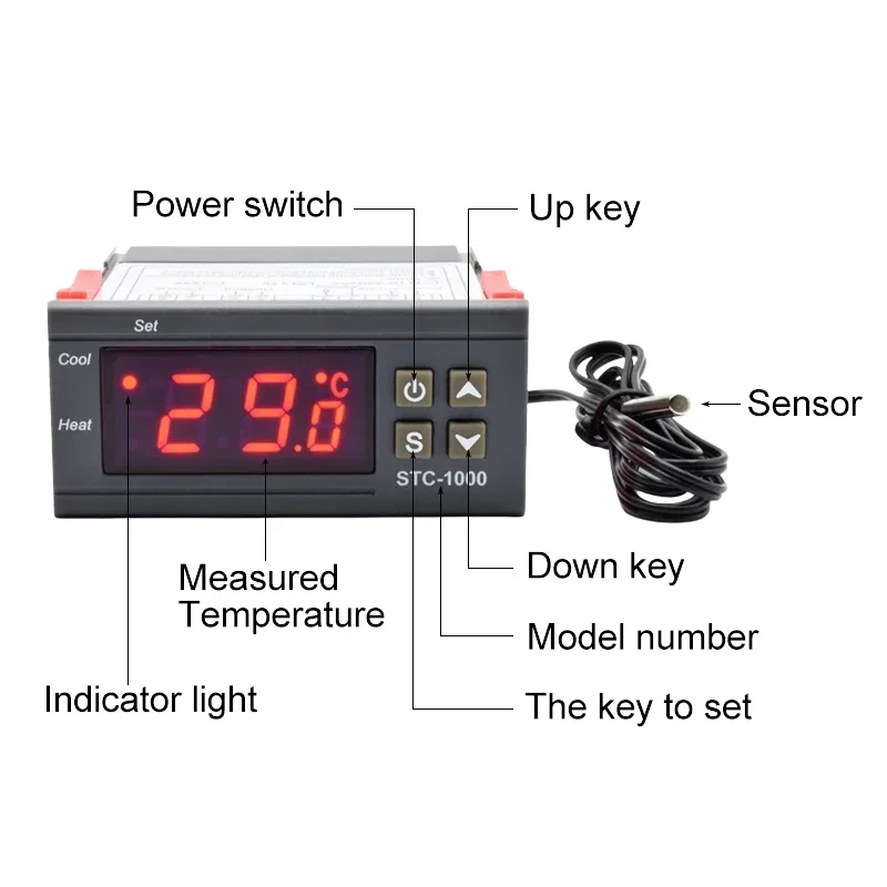 Controlador de temperatura Digital LED, termostato STC-1000, Incubadora de Acuario, termorregulador, 10A, relé de refrigeración y calefacción, CA de