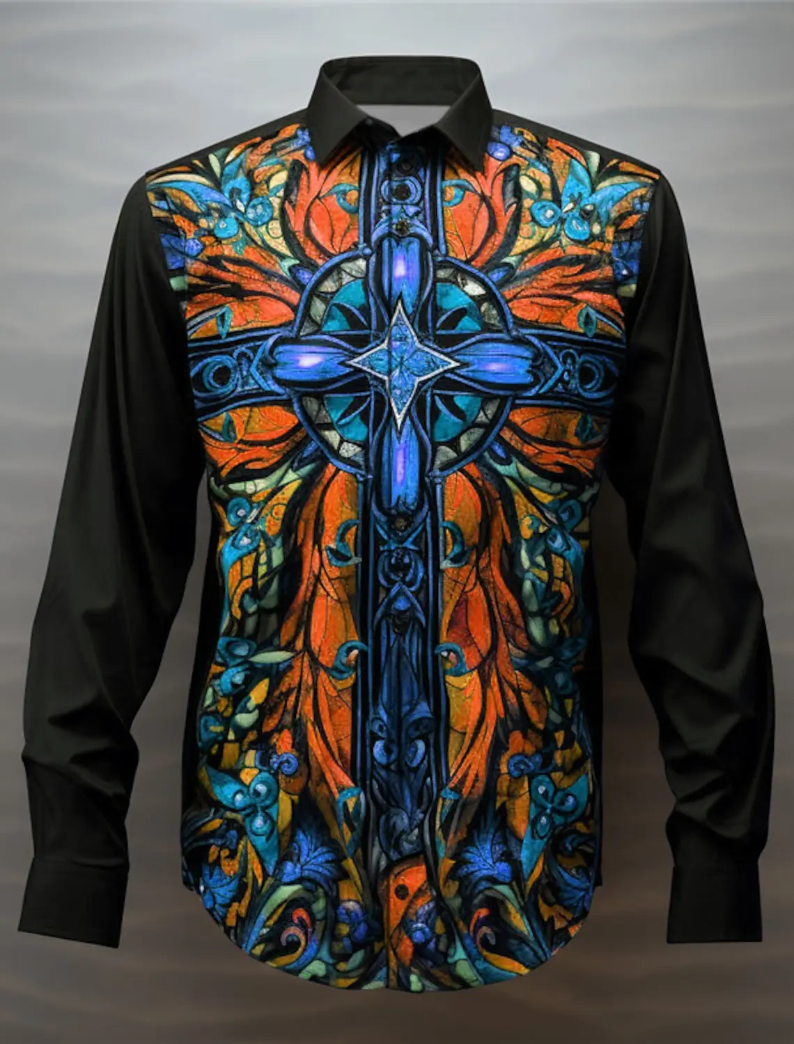 2024 Color Block Colorful Cross Artistic Abstract Men's Shirt Daily Wear Fall  Turndown Long Sleeve 4-Way Stretch Fabric Shirt