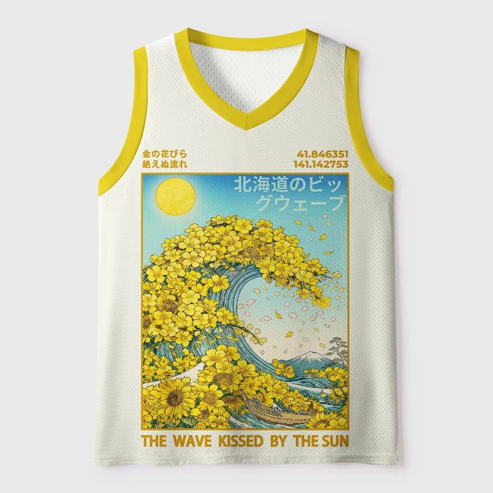 Harajuku Sunflowers Hokkaido Wave Pattern 3D Print Men V-neck Vest Trendy Fashionable Outdoor Casual Breathable Quick-drying Top