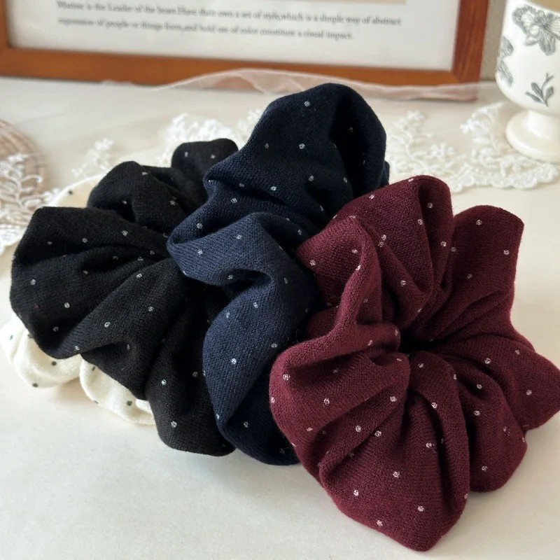 

1pc Korean fabric polka dot large intestine headband temperament wrinkled hair rope high elasticity rubber band headband