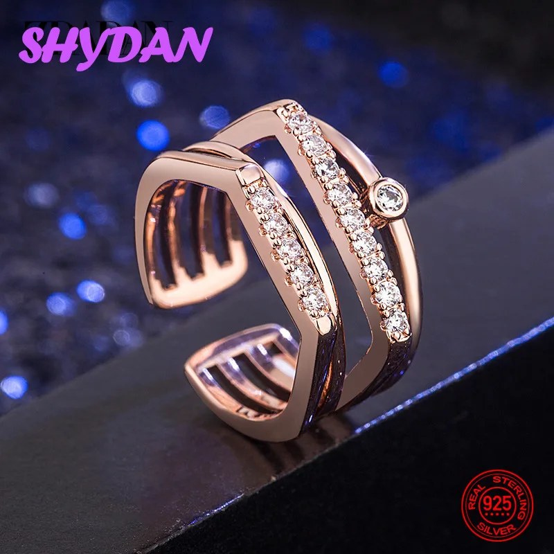 SHYDAN 925 Sterling Silver Rose Gold Multilayers Open Ring For Women Wedding Fashion Jewelry