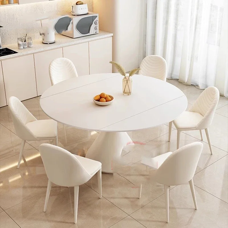 

Unfoldsnle Luxury Dining Table Unique Wooden High Nordic Round Restaurant Tables Center White Tavoli Da Pranzo Home Furniture