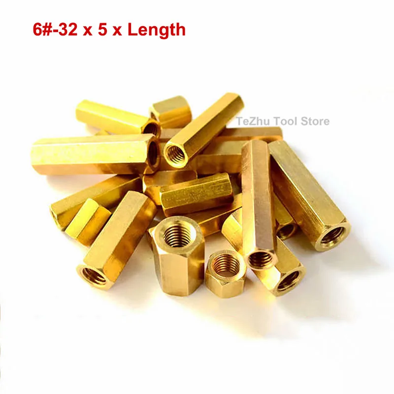 6#-32 x 5 x Length Brass Hex Male Female Standoff Pillar Stud Mount Spacer Hexagon PCB Motherboard Hollow Bolt Screw