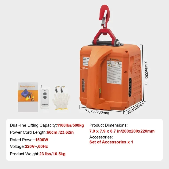 Elektrische Winde | SIHAO Elektrischer Hebekran mit Kabelloser/Kabelgebundener Steuerung 440LBS-2200LBS Tragbarer Elektrischer Hebekran Seilzugwinde für Boot Auto Garage Aufzug – Detail 18