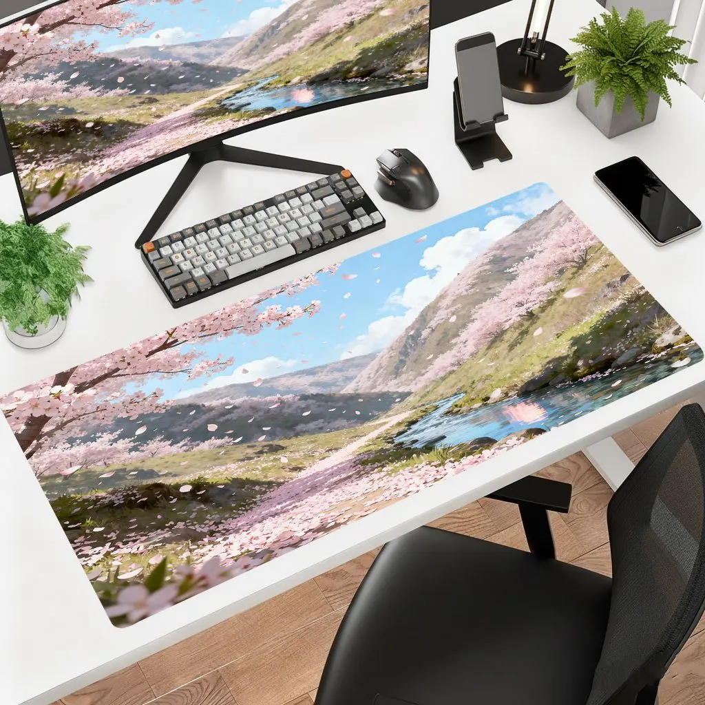 Brand Iron Art Mouse Pad Pink Cherry Blossom Valley Desk Mat Ultra-high-definition Printing Office Laptop Gaming Desktop Dynamic