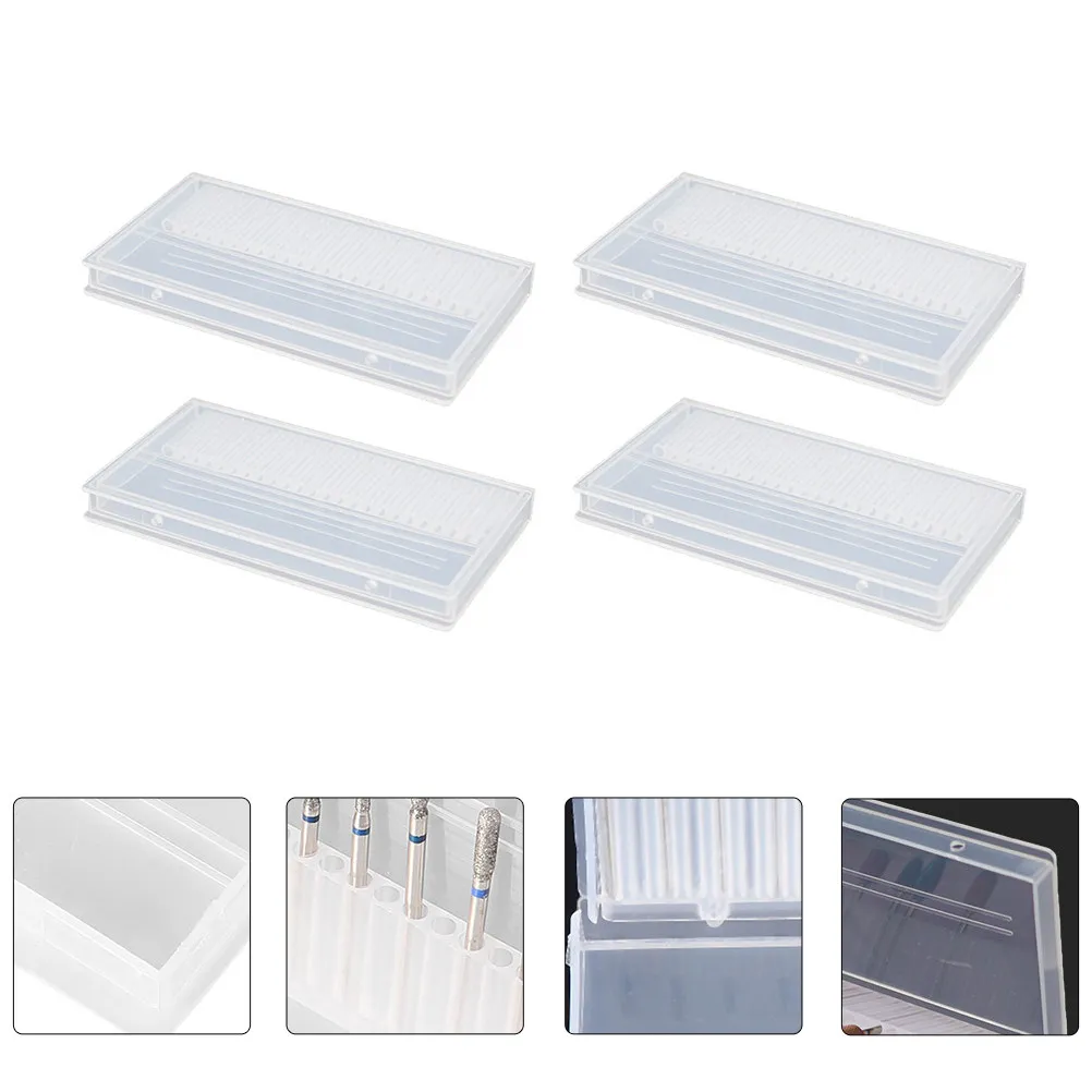 

4Pcs Manicure Polishing Head Case Sturdy Plastic Nail Drill Bits Storage Box Organized Grinding Heads Protection Lightweight