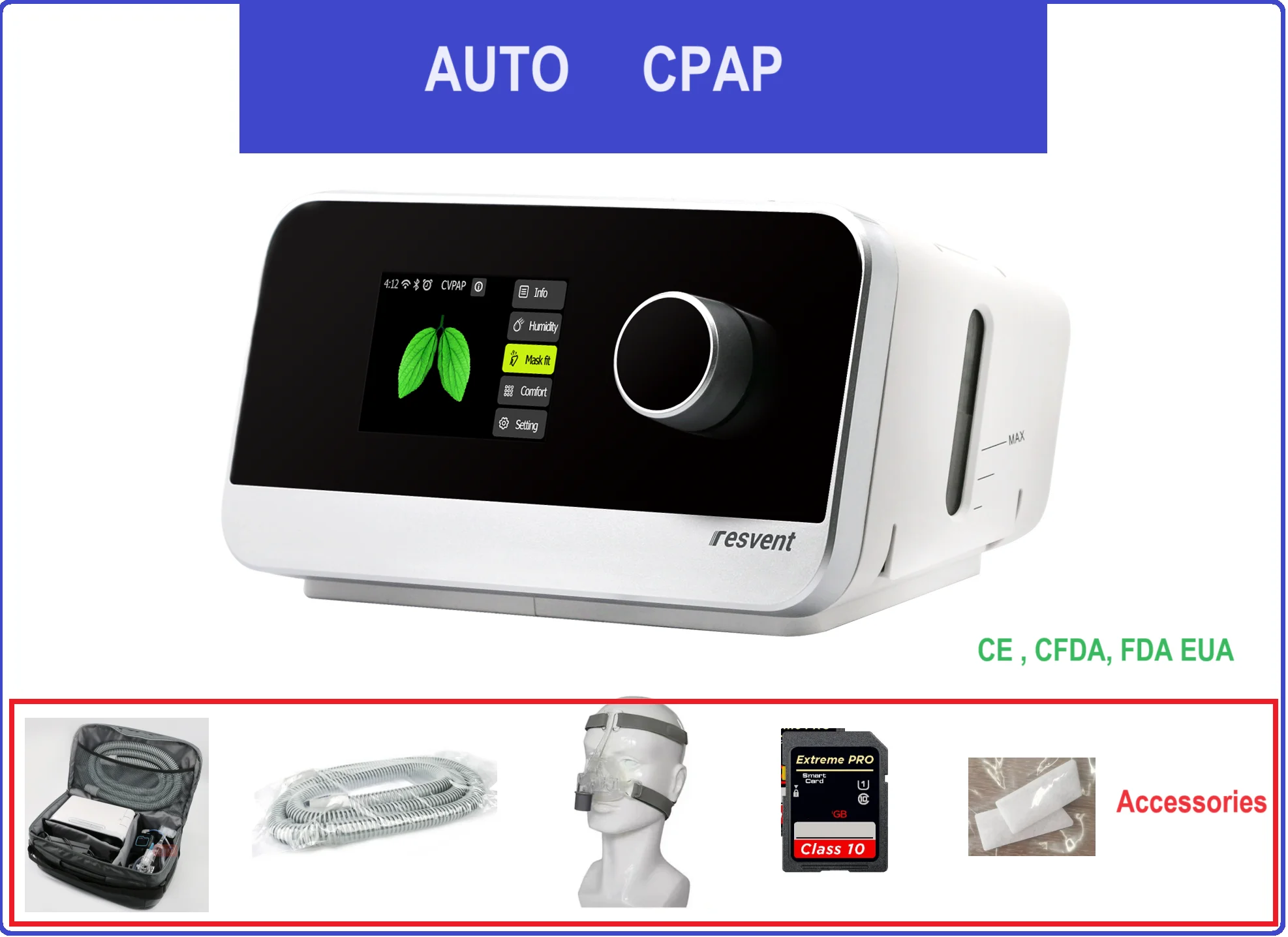 Hot sale RESVENT Machine with Humidifier Mask ApneaSleep Device lmproved sleep Quality Treat snoring same as Resmed cpap