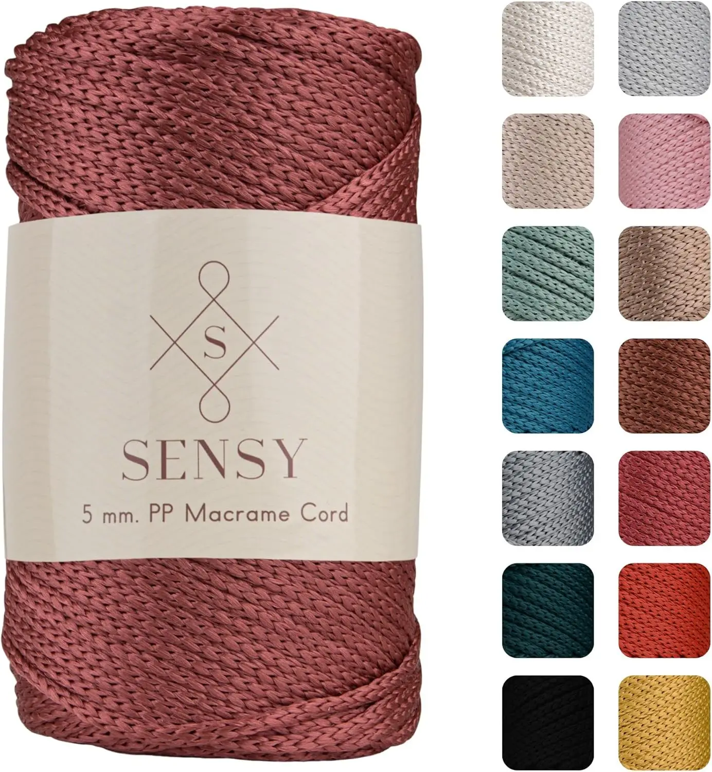 Cuerda de Poliéster Premium de 5 mm, 104 Yardas, Cordón de Macramé para Bolsos de Ganchillo, Tejido y Manualidades en Color Rosa Empolvado