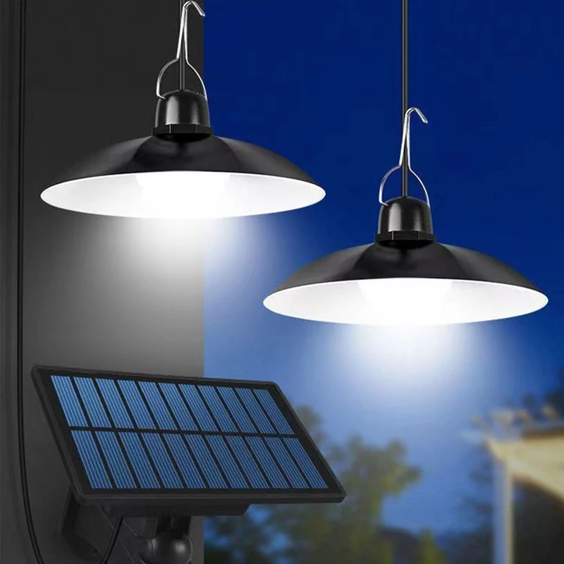 Outdoor Solar Pendant Light Outdoor Waterproof LED Lamp Double-Head Chandelier Decorations for Outdoor Shed Barn Room-ABHG