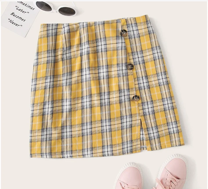 

Women Plaid Skirt 2022 Streetwear Slim A-line Skirt High Waist Split Short Skirt harajuku Lattice skirts womens