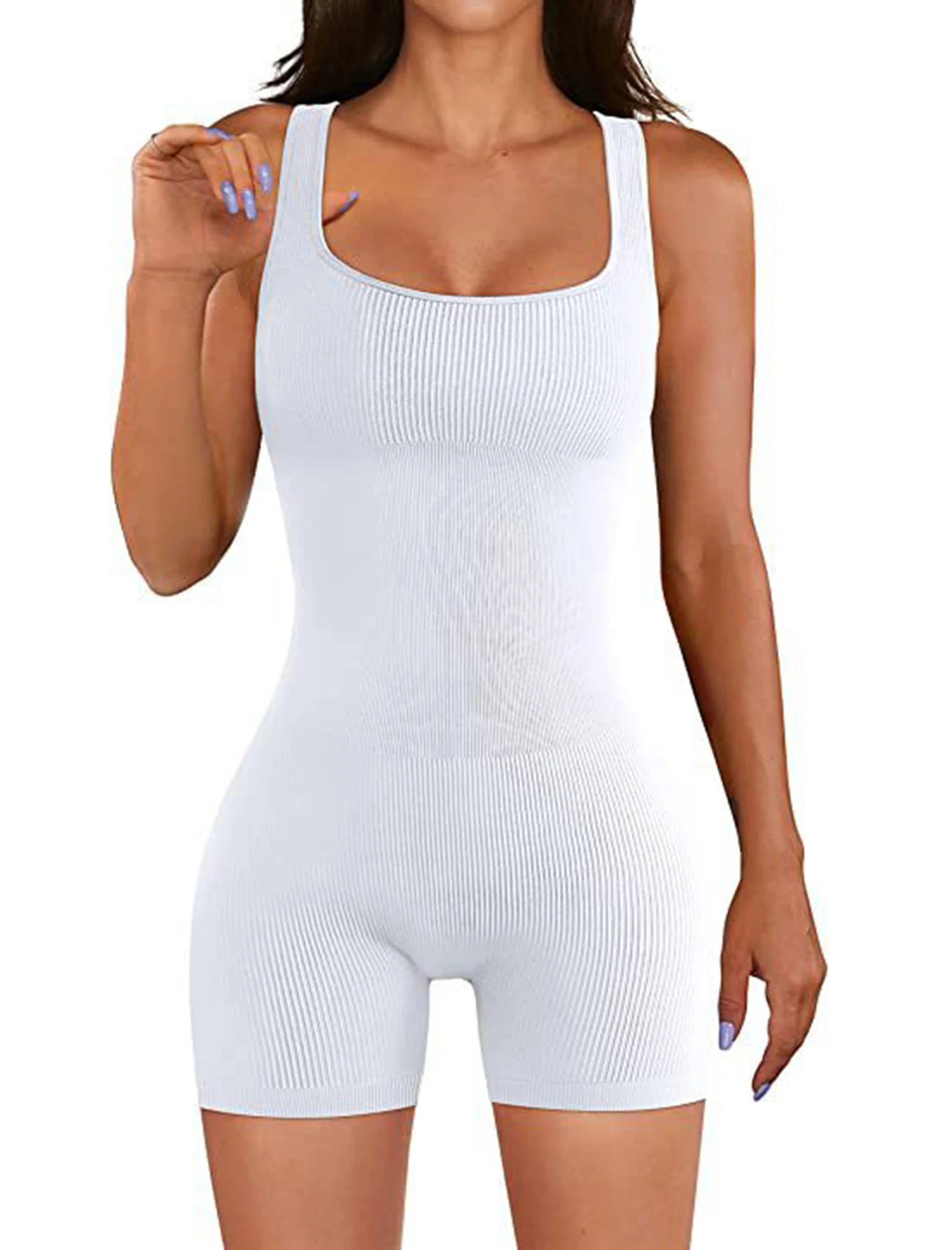 UNIKTEE Women's Sleeveless Square Neck Jumpsuit Summer Plain Basic Daily Sporty Short Skinny Fit One-Piece Suit