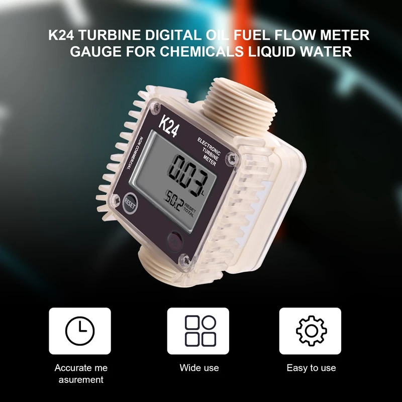 High Precision K24 Turbine Digital Oil Fuel Flow Meter Gauge Electronic Turbine Meter Random Color ,For Chemicals Liquid Water