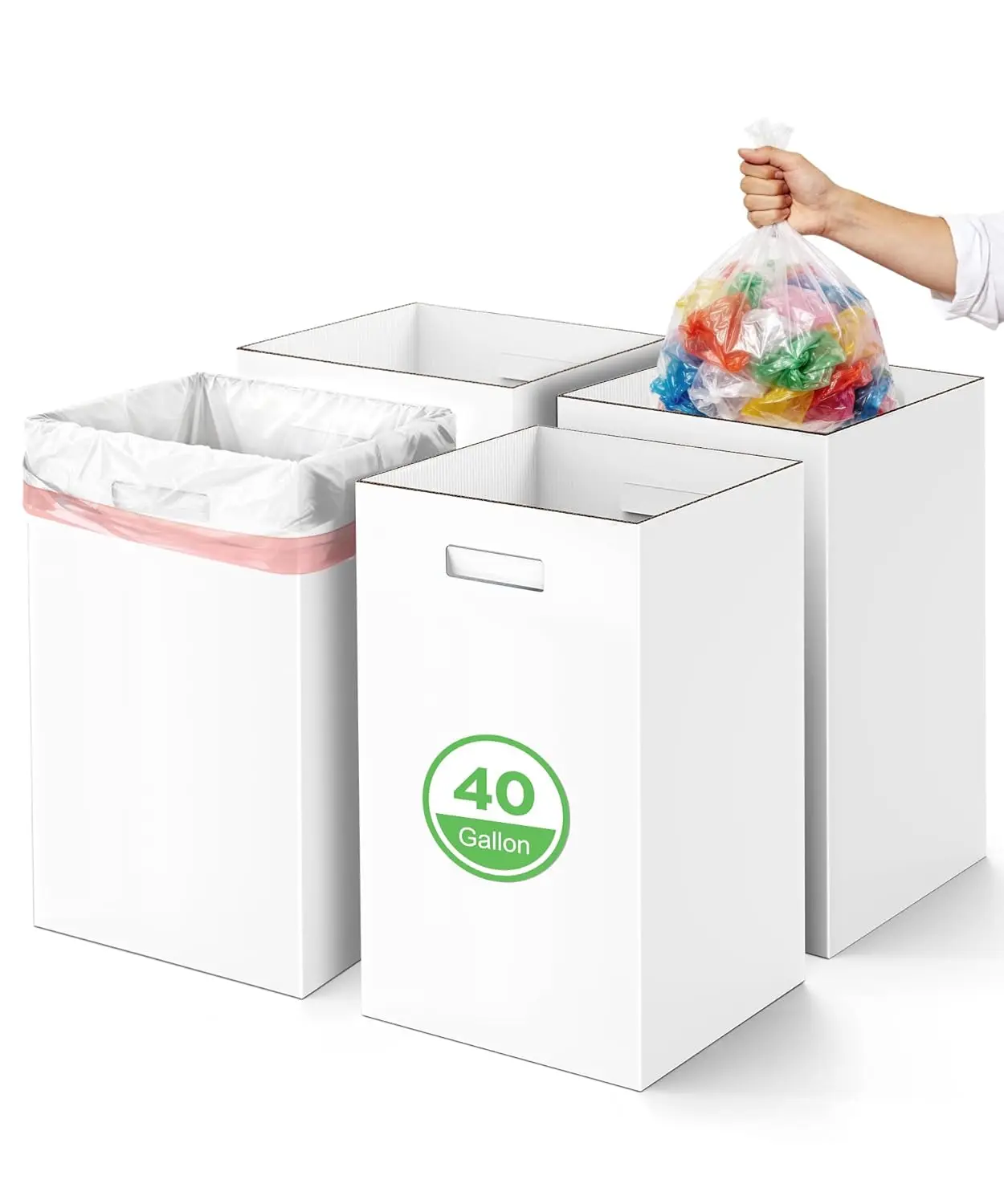 

4 Pack Collapsible Trash Cans, 40 Gallon Foldable Bins for Parties Camping Beach, White Disposable Garbage Cans with Handle