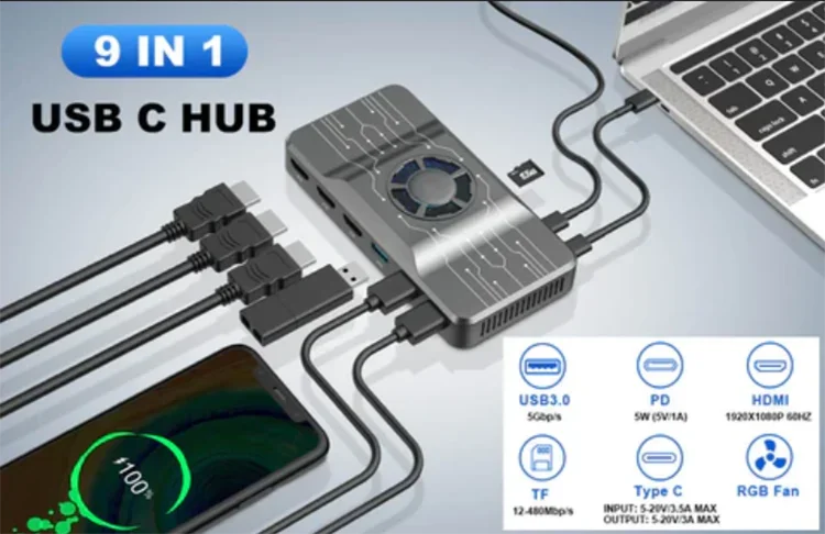 محطة إرساء OFIYAA USB 3.0 H1 محور الكمبيوتر المحمول العالمي مع مروحة تبريد RGB لنظام التشغيل Windows Mac Android يدعم شريحة Mac M1 #4