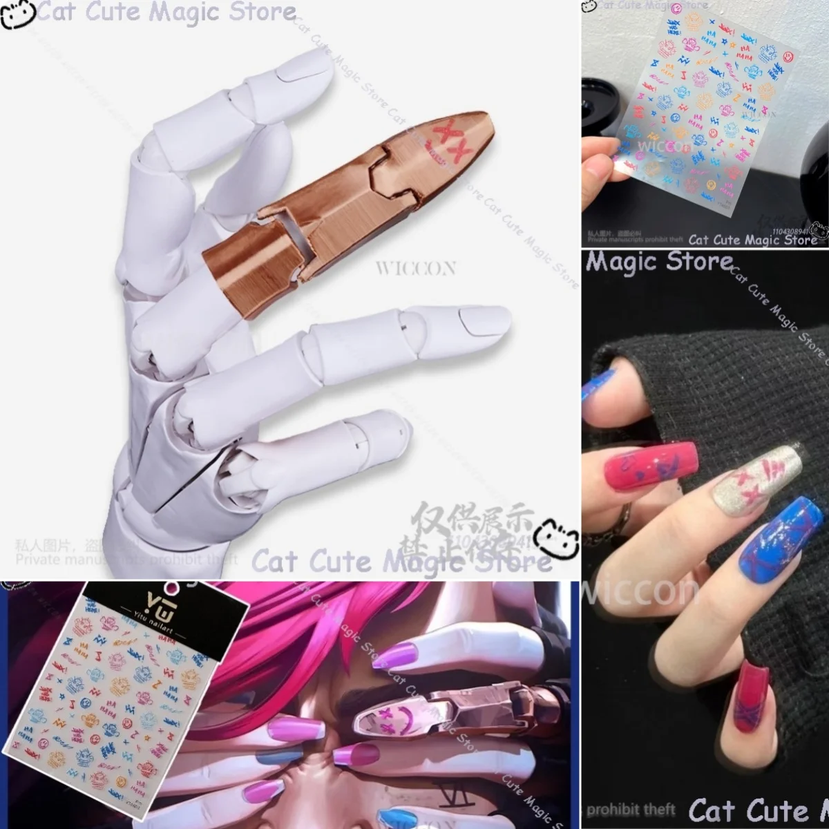 Jinx Cosplay Anime Game Arcane Costume 3D Finger Prop Fashion Wearing Armor Nail Art Cos Woman Girls Christmas Gifts Customized