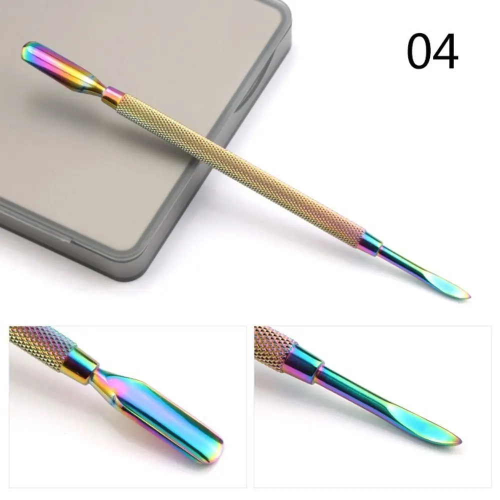 Nagelhautschieber aus Edelstahl, doppelseitig, abgeschrägter Gel-Nagellackentferner aus Stahl, doppelseitiges mehrfarbiges Pediküre-Werkzeug für Pediküre