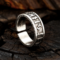 Retro Norse Futhark Vikings Runes Opening Rings for Men Women Antique Silver Color Finger Ring Scandinavian Amulet Male Jewelry