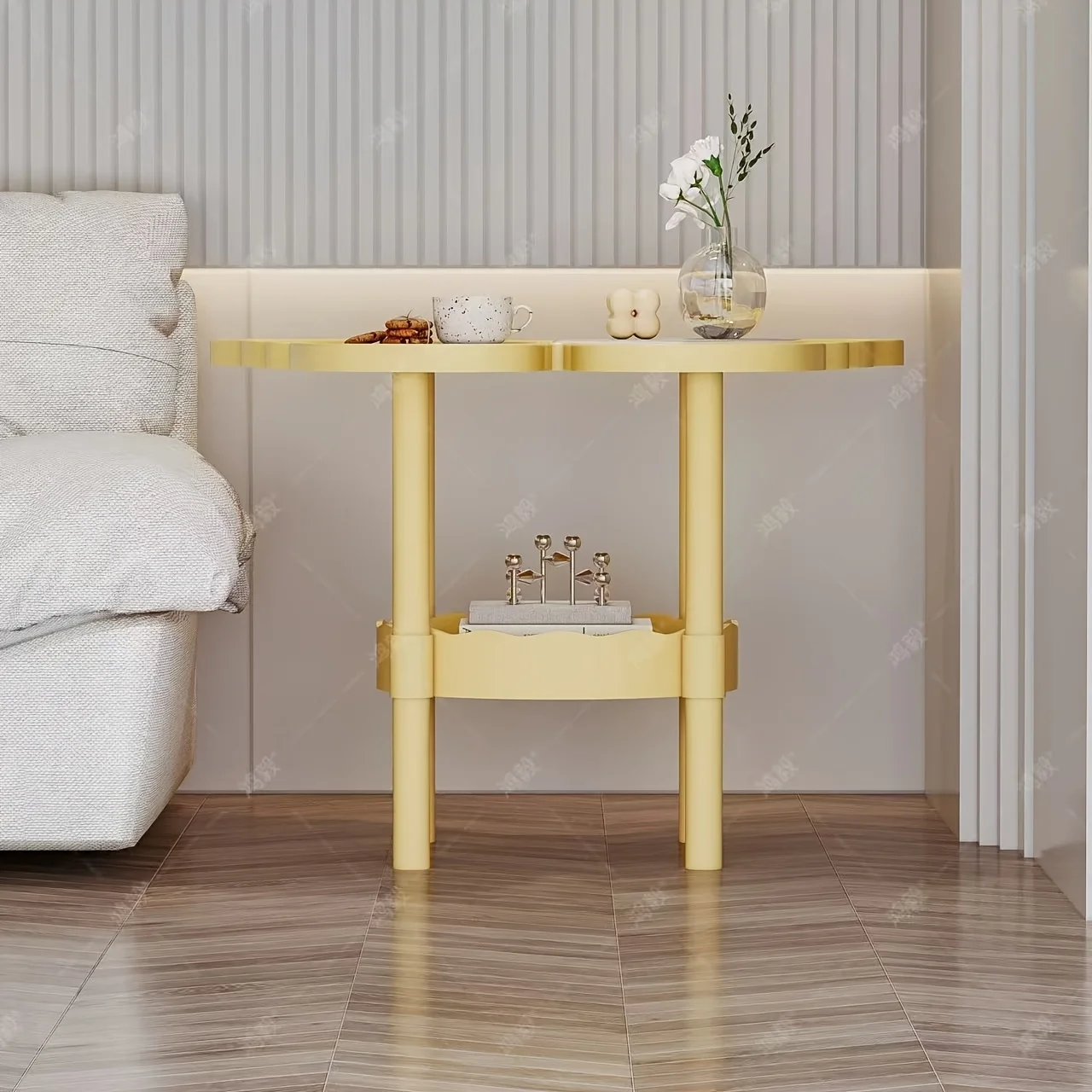 Butterfly Shaped 2-Tier Side Table, Double Storage Nightstand, Portable Assembly End Table, Curved Small Coffee Side Desk For Bedroom Living Room Balcony Garden Poolside image 6