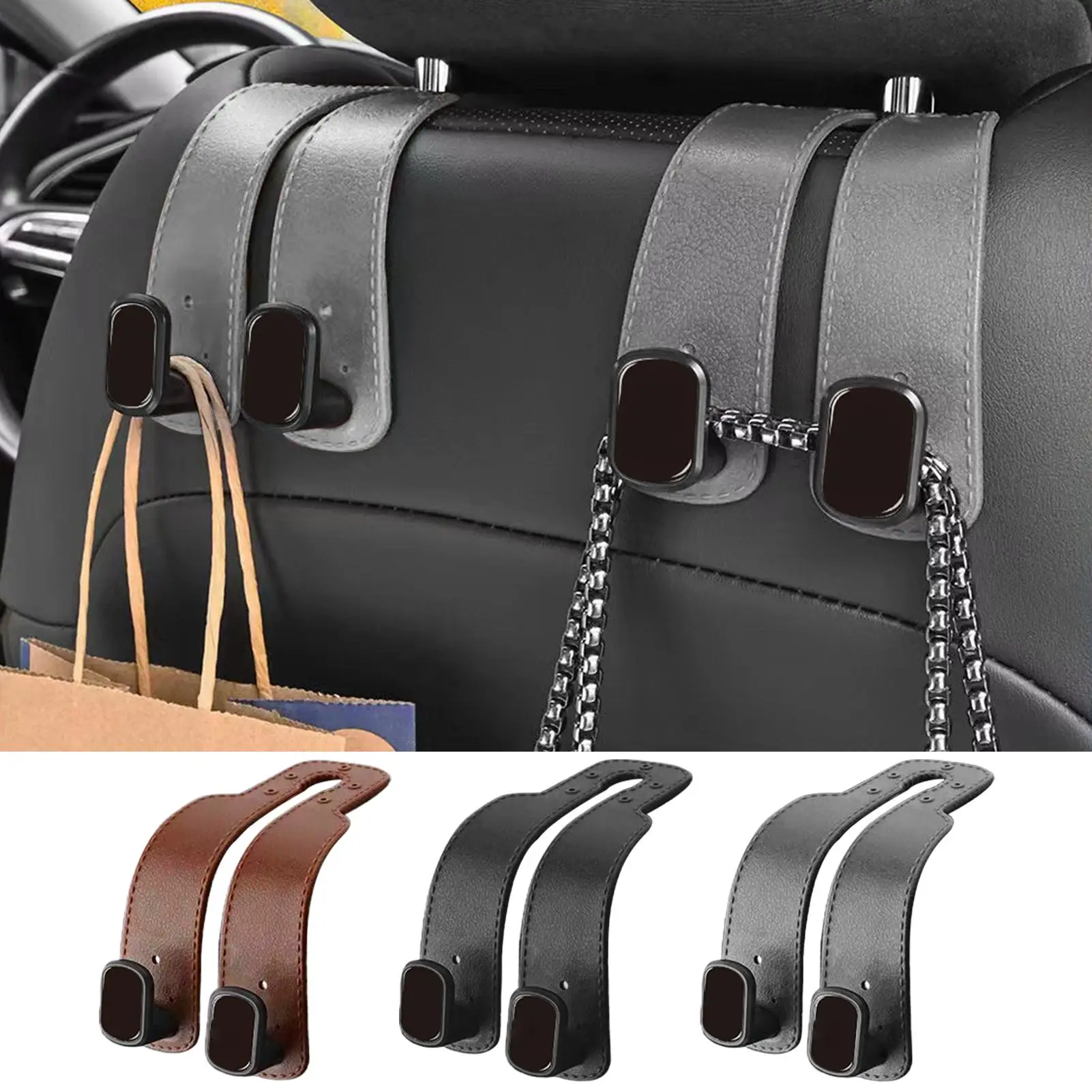 

Universal PU Leather Car Seat Headrest Hook 2 in 1 Alloy Car Seat Back Hook for Bag Backpack Coat Double Hook Car Seat Hanger