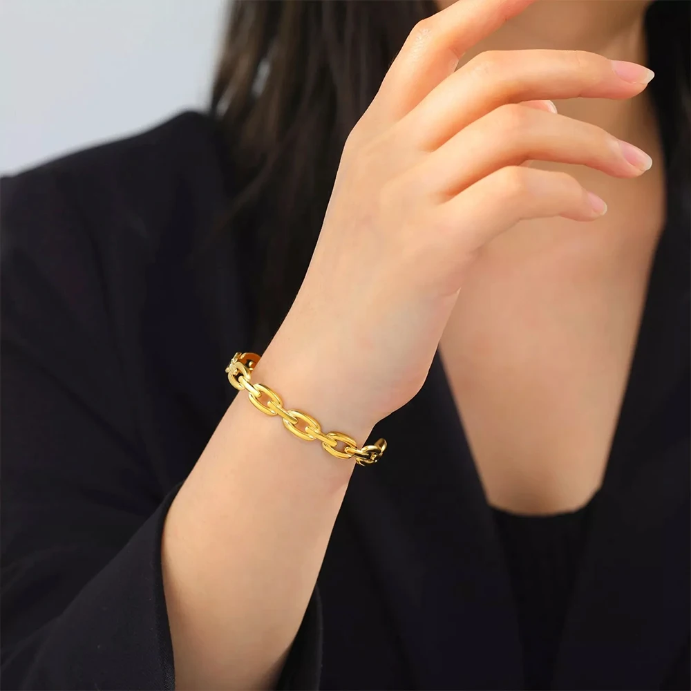 eManco جودة عالية الفولاذ المقاوم للصدأ الإسورة هندسية الهيكل العظمي مطلية بالذهب سوار العصرية السيدات المجوهرات هدية بالجملة