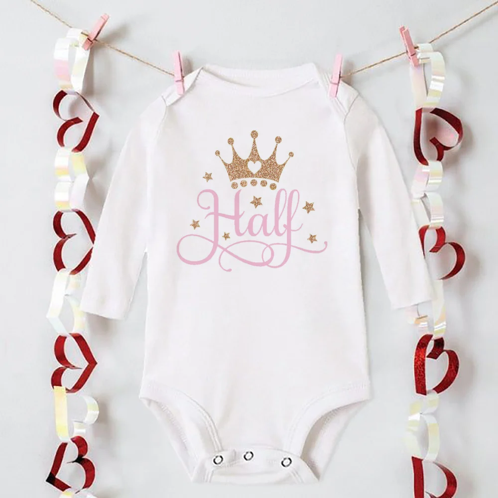 My 1/2 Birthday Newborn Bodysuit Infant Baby Birthday Party Outfits Clothes Toddler Jumpsuits Boys Girls Long Sleeve Romper Gift