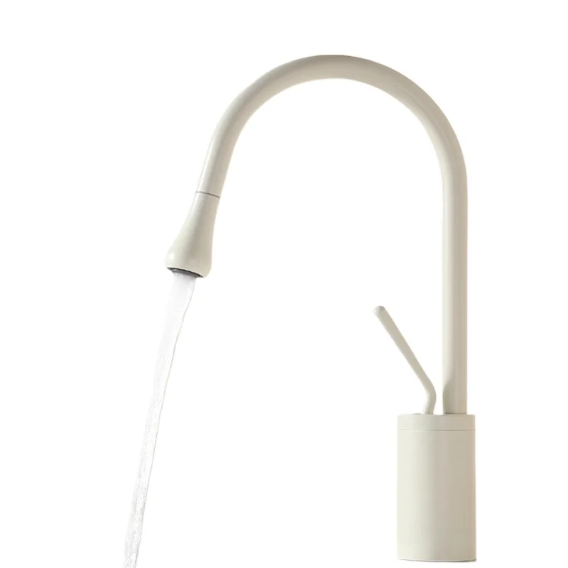 

Milky white swan water drop pumping faucet, on and off the stage basin, heightened rotating hot and cold faucet