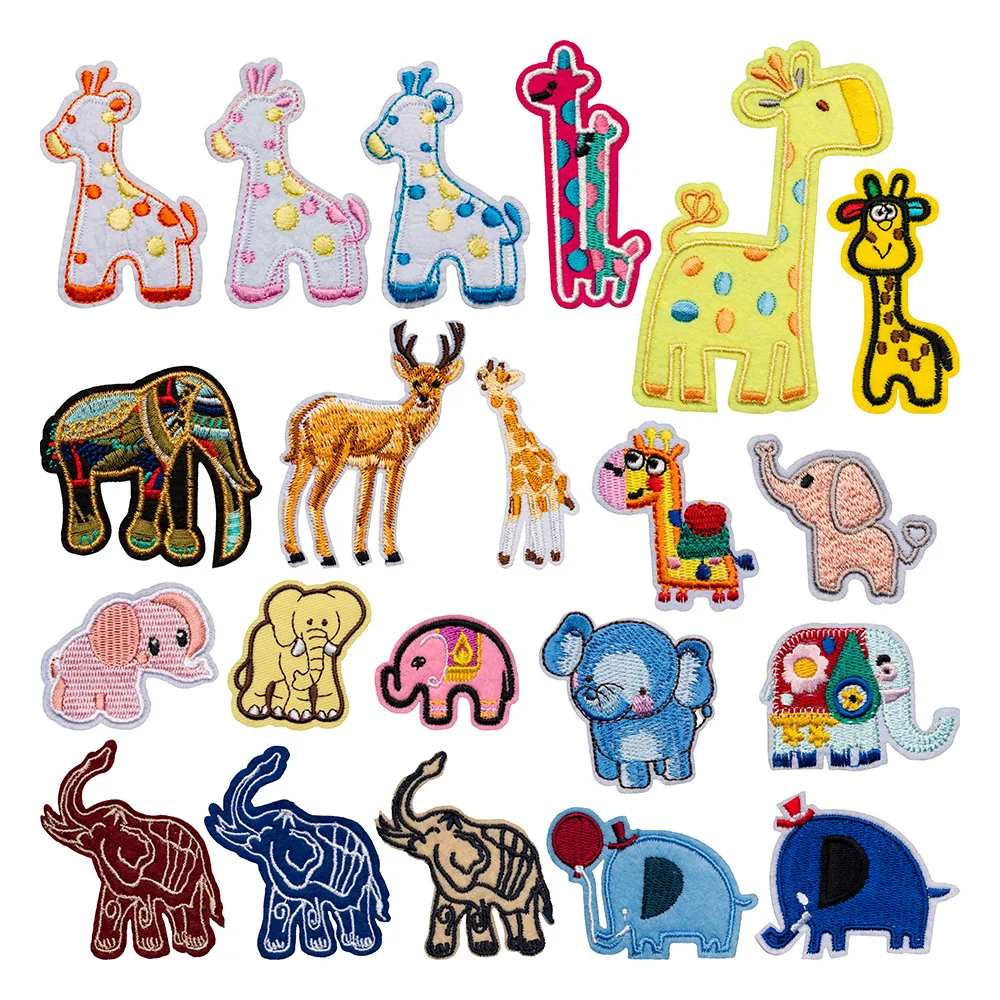 

Cartoon Giraffe Embroidery Patch Elephant Stickers Animal Decorative Accessories Fabric Iron on Patches Hot Melt Adhesive Scp