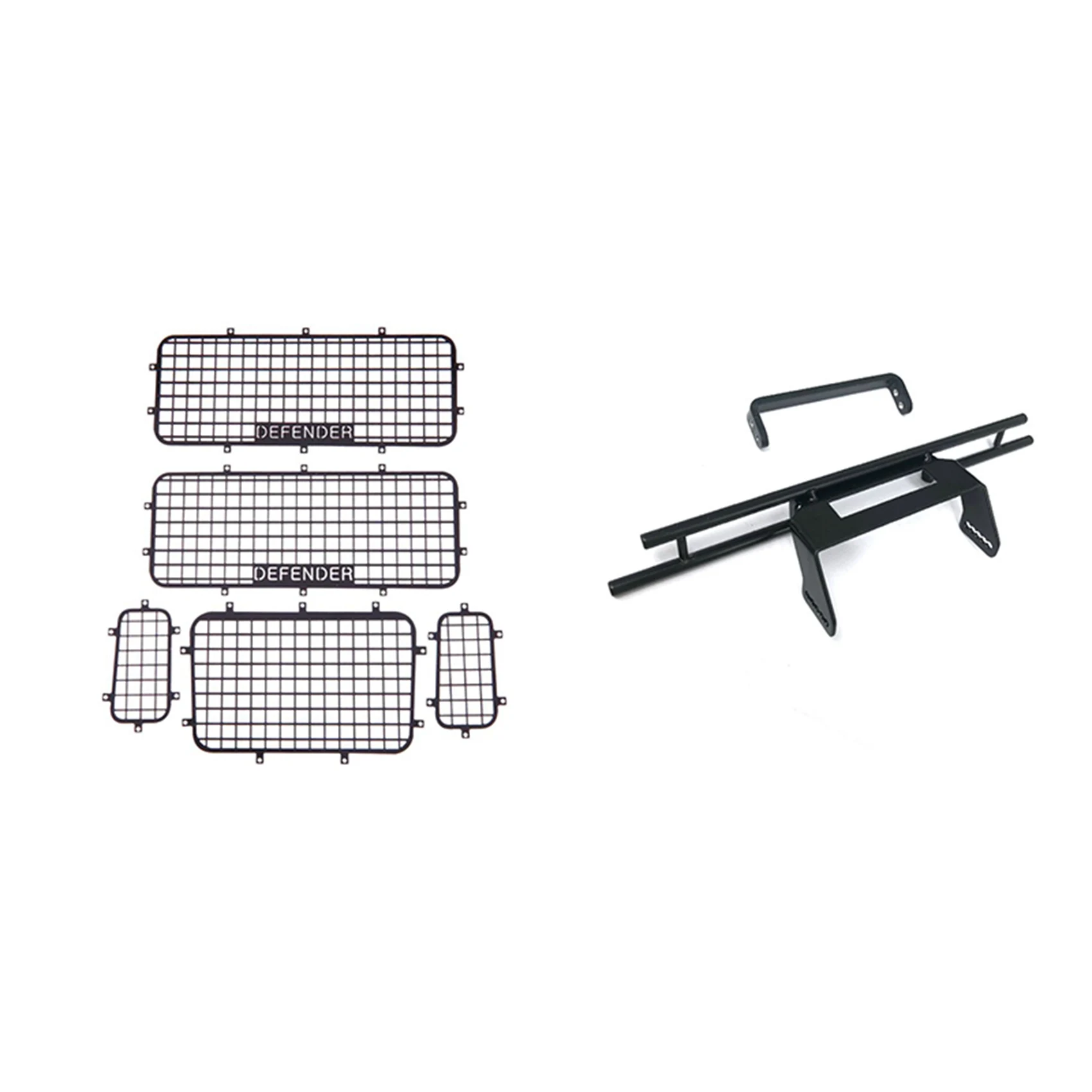 

A63T-6 Pcs RC Car Part: 5Pcs Metal Window Mesh Protective Net With Screws & 1 Pcs Metal Rear Bumper With Frame Bracket