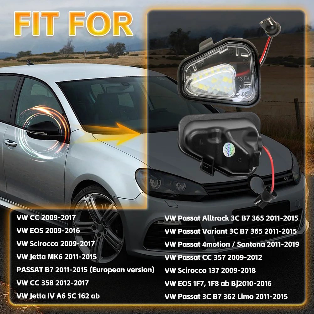 2pcs LED Puddle Light Bulb Under Side Mirror Light No Error Led Puddle Lamp For Volkswagen VW Passat B7 EOS CC Scirocco Jetta A6