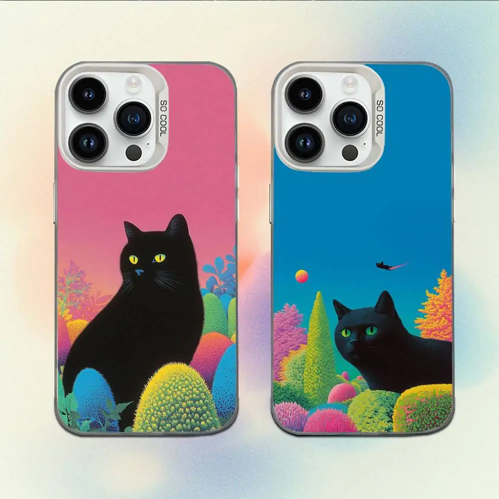 

Black Cat White cat graphic Phone Case For iPhone 16,15,14,13,12,11,Mini,Pro,E,MAX White Candy Matte Shockproof Cover