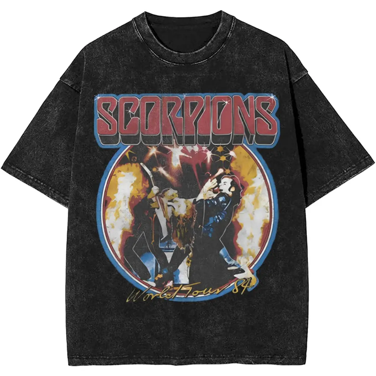 Scorpions Metal Rock Band Washed T Shirts Streetwear Hip Hop Novelty T-Shirt Tees Tops Men Women Cotton High Street