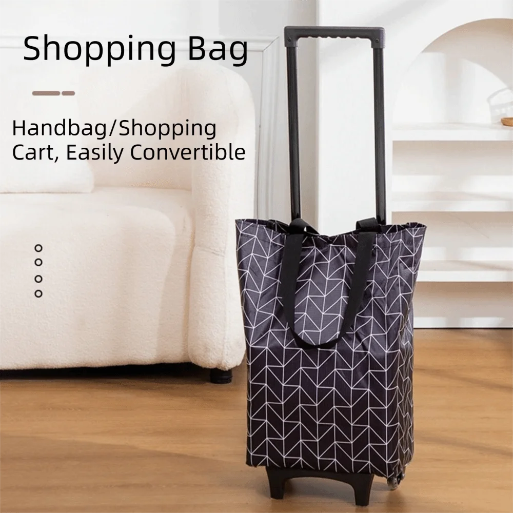 Carrito de compras de tela Oxford con asa retráctil, bolsa de compras plegable impermeable de gran capacidad con ruedas y base engrosada